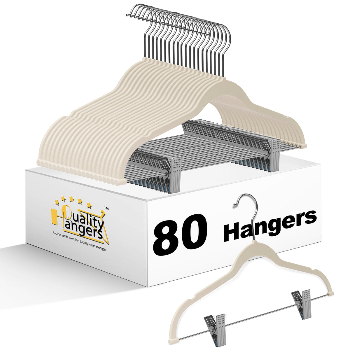 PL054 – Plastic Skirt & Pant Hanger with Clips – 16.5" – Ivory