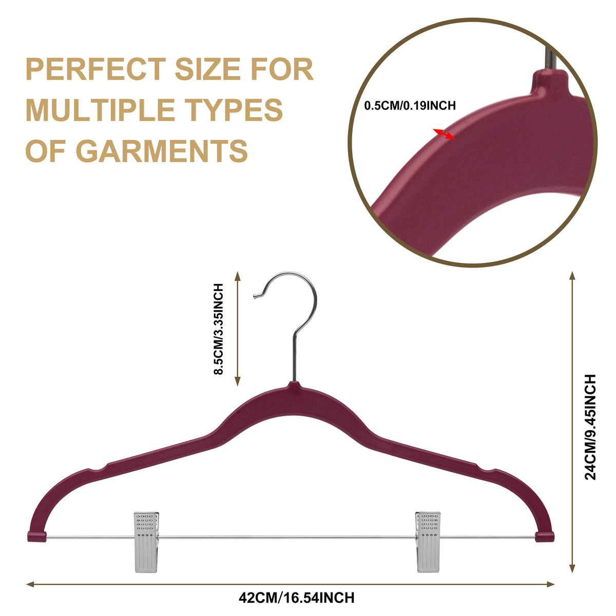 PL056 – Plastic Skirt & Pant Hanger with Clips – 16.5" – Raspberry