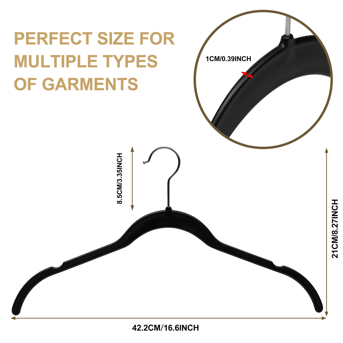 PL060-BK – Barless Space-Saving Plastic Shirt Hanger – 16.6" – Black