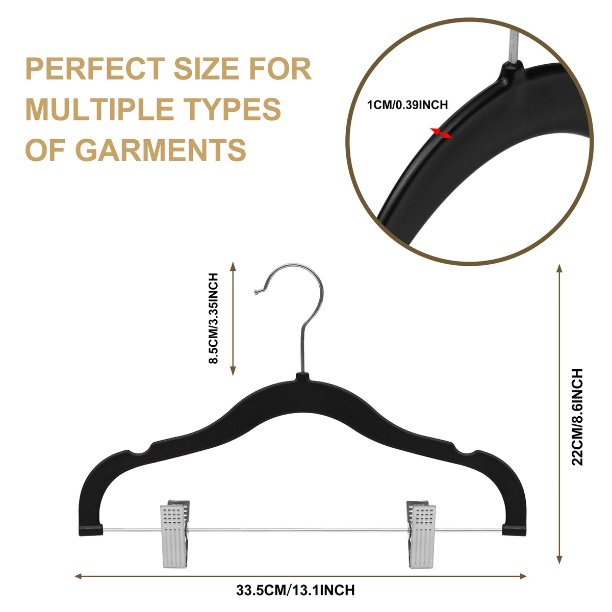PL061 – Kids Plastic Skirt & Pant Hanger with Clips – 13" – Black