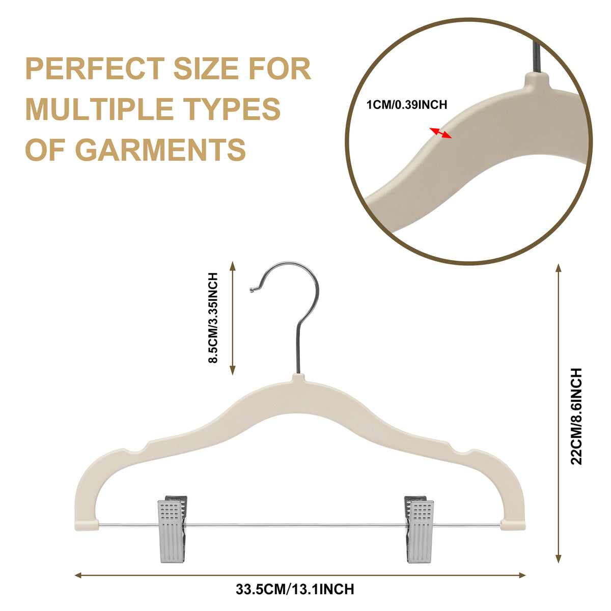 PL064 – Kids Plastic Skirt & Pant Hanger with Clips – 13" – Ivory