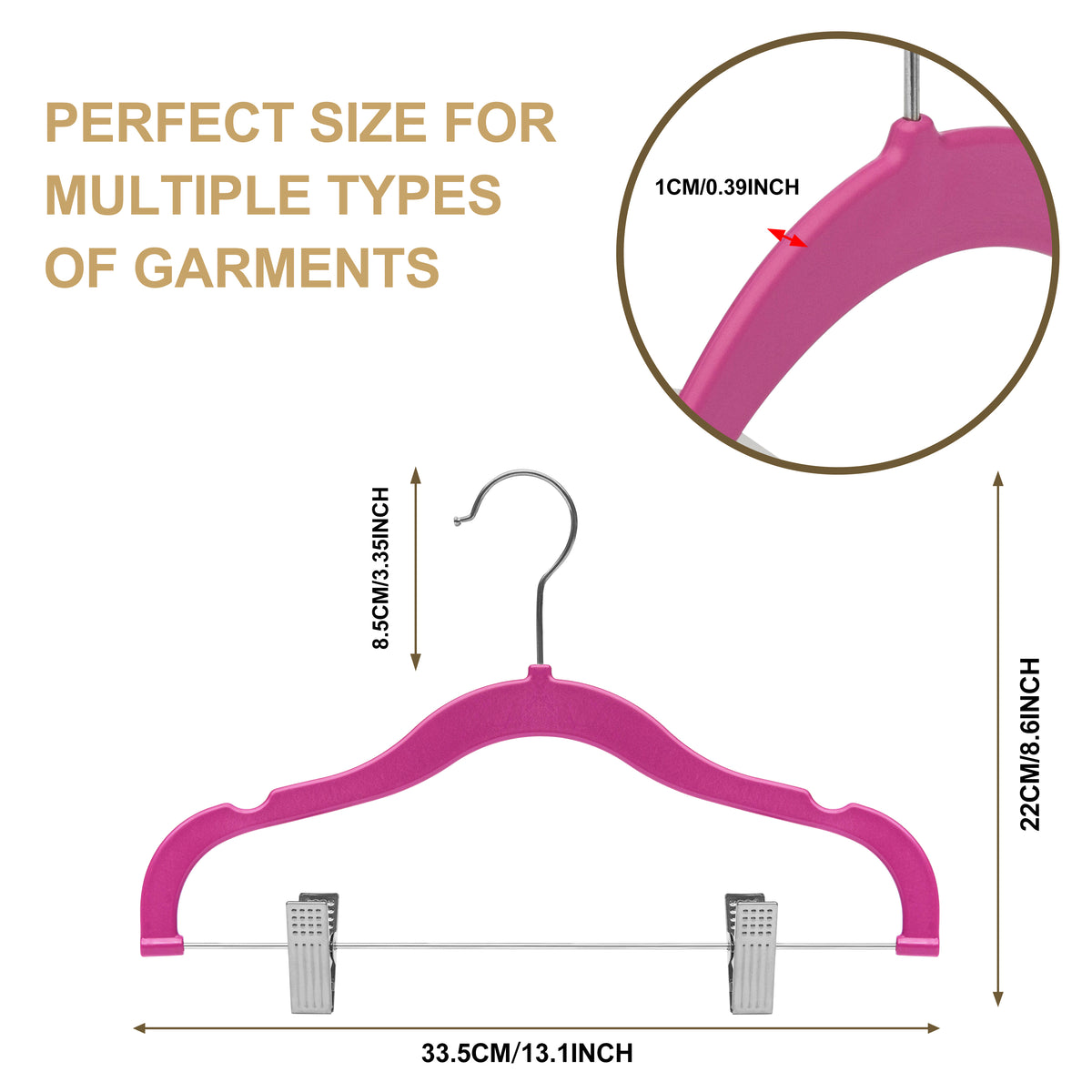PL065 – Kids Plastic Skirt & Pant Hanger with Clips – 13" – Pink