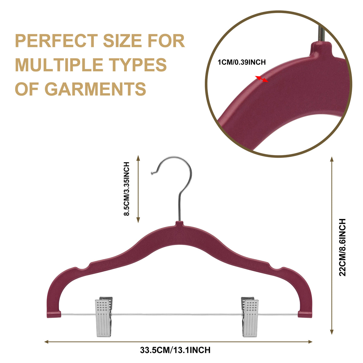PL066 – Kids Plastic Skirt & Pant Hanger with Clips – 13" – Raspberry