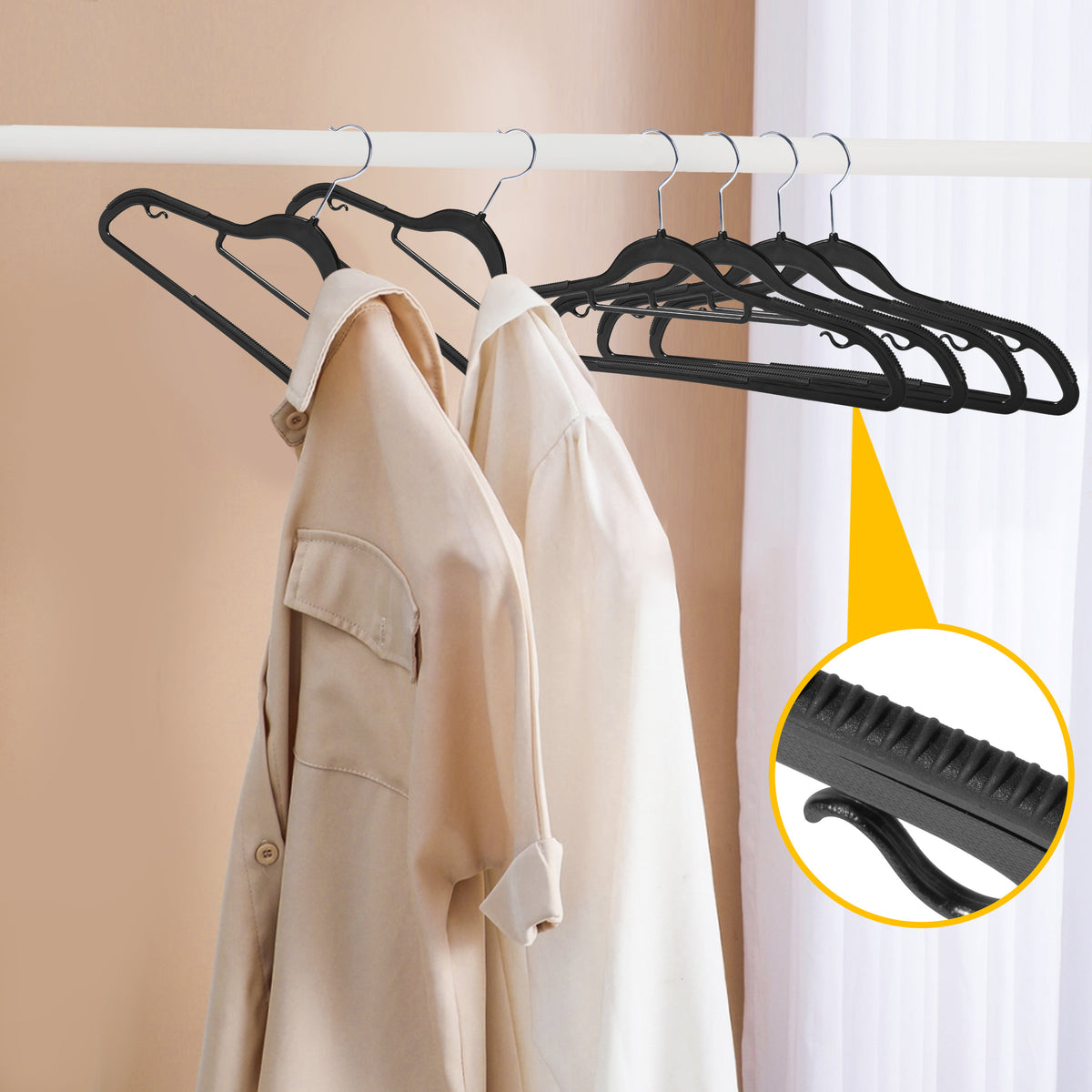 PL201 / PL202 / PL203 – Space-Saving Plastic Shirt Hanger with Non-Slip Grips – 16.5"