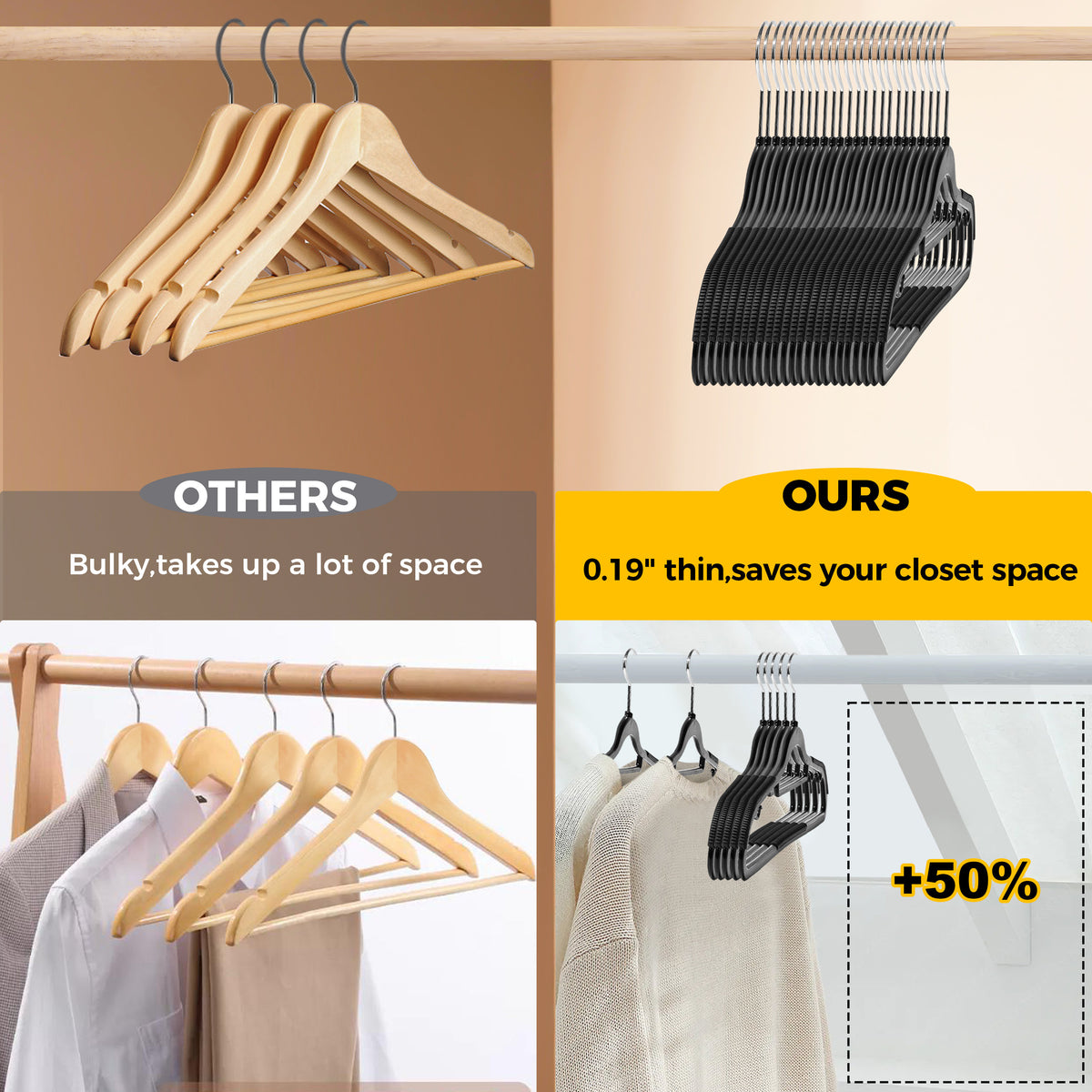 PL201 / PL202 / PL203 – Space-Saving Plastic Shirt Hanger with Non-Slip Grips – 16.5"