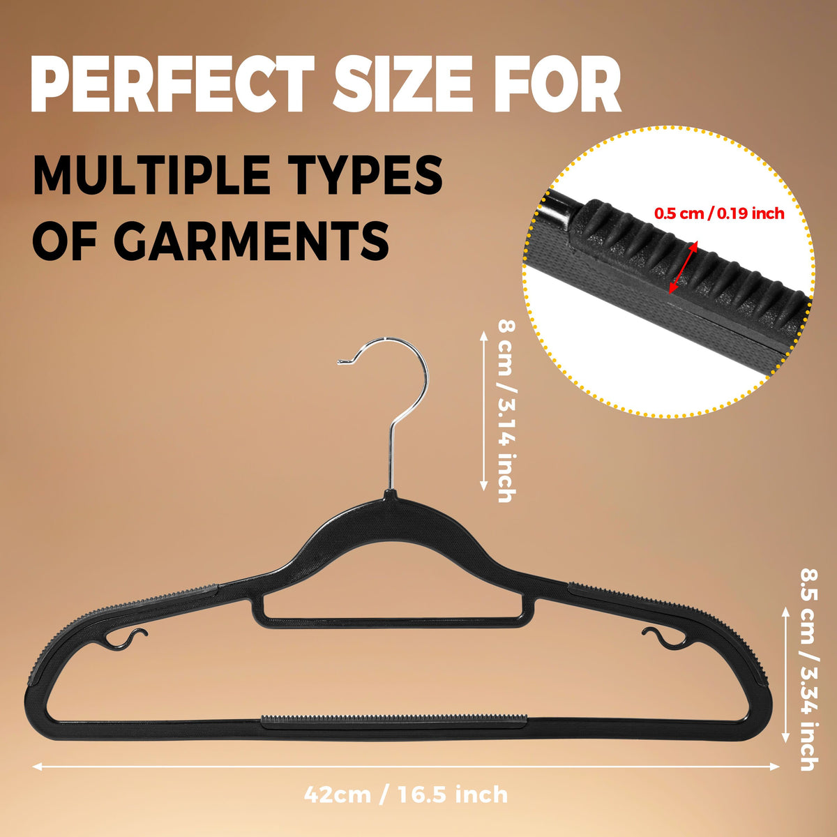 PL201 / PL202 / PL203 – Space-Saving Plastic Shirt Hanger with Non-Slip Grips – 16.5"