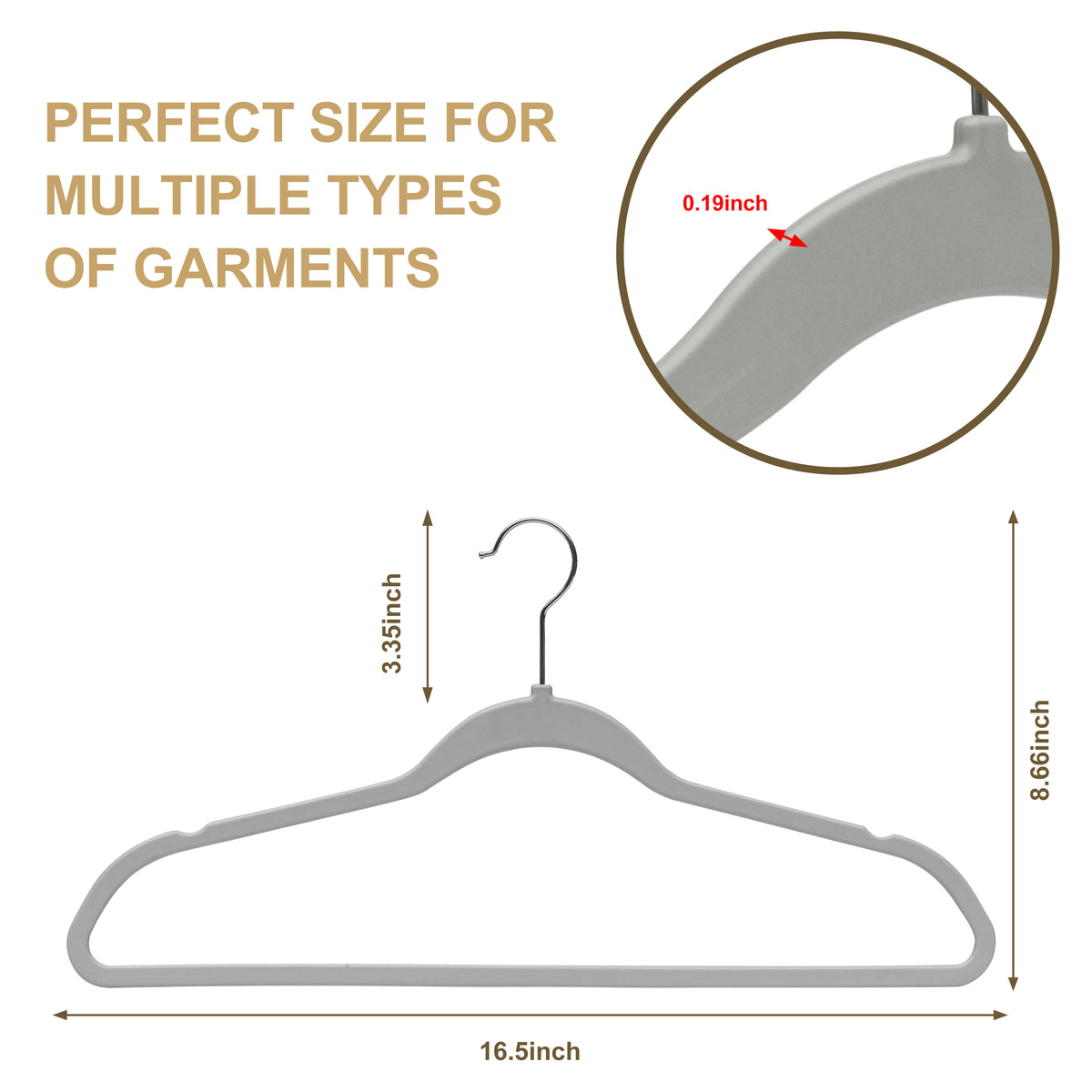 P411-GY – Slim ABS Plastic Shirt Hanger – 16.5" – Gray