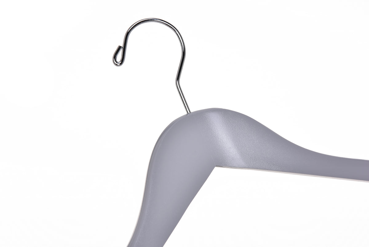W060-30 – Semi-Curved Wooden Suit Hanger with Non-Slip Bar – 17.5" – Light Gray