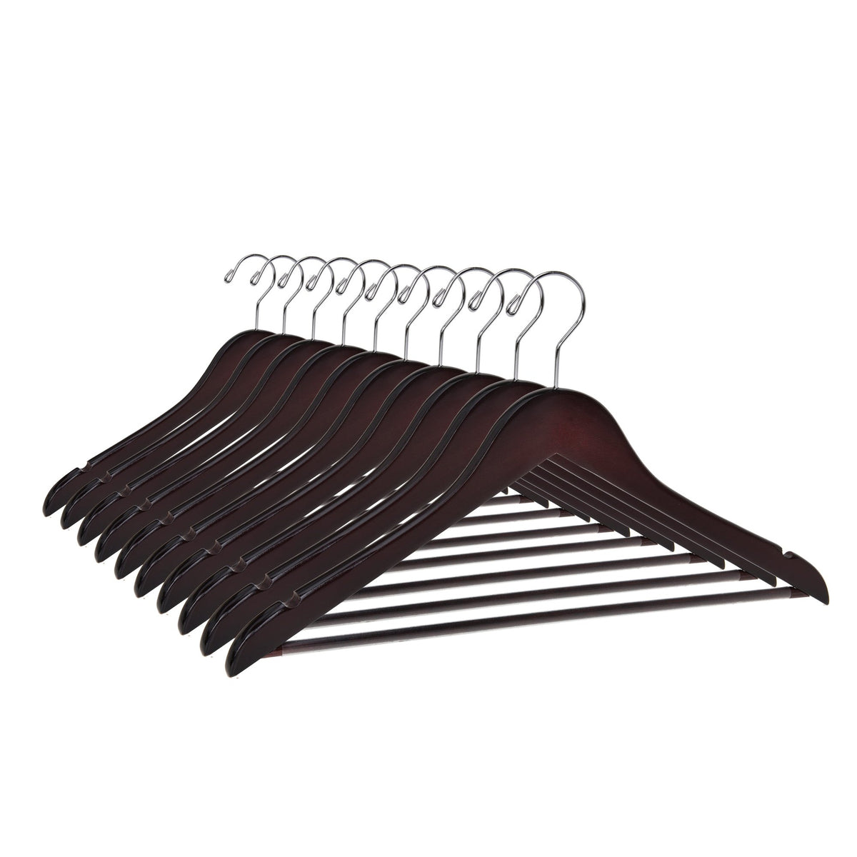 W050 – Semi-Curved Wooden Suit Hanger with Non-Slip Bar – 17.5" – Mahogany