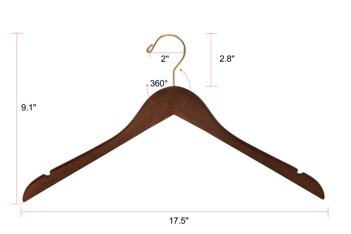 W011 – Semi-Curved Wooden Coat & Suit Hanger – 17.5" – Walnut / Gold Hook