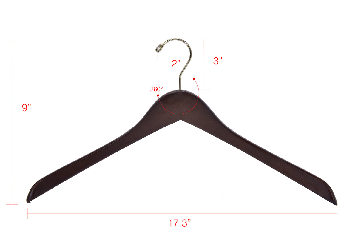 W015 – Curved Wooden Coat & Suit Hanger – 17" – Walnut / Gold Hook