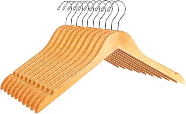 W031 – Semi-Curved Wooden Coat & Suit Hanger – 17.5" – Natural / Chrome Hook