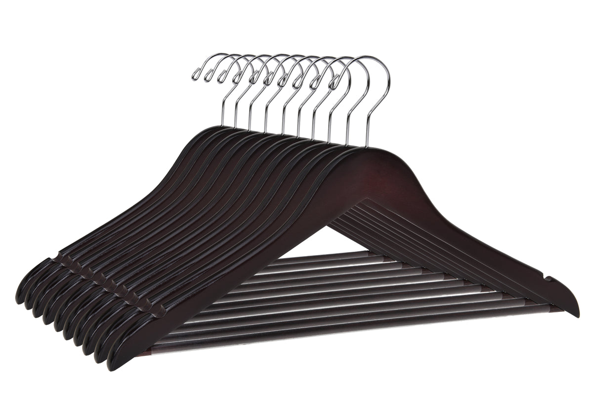 W050 – Semi-Curved Wooden Suit Hanger with Non-Slip Bar – 17.5" – Mahogany