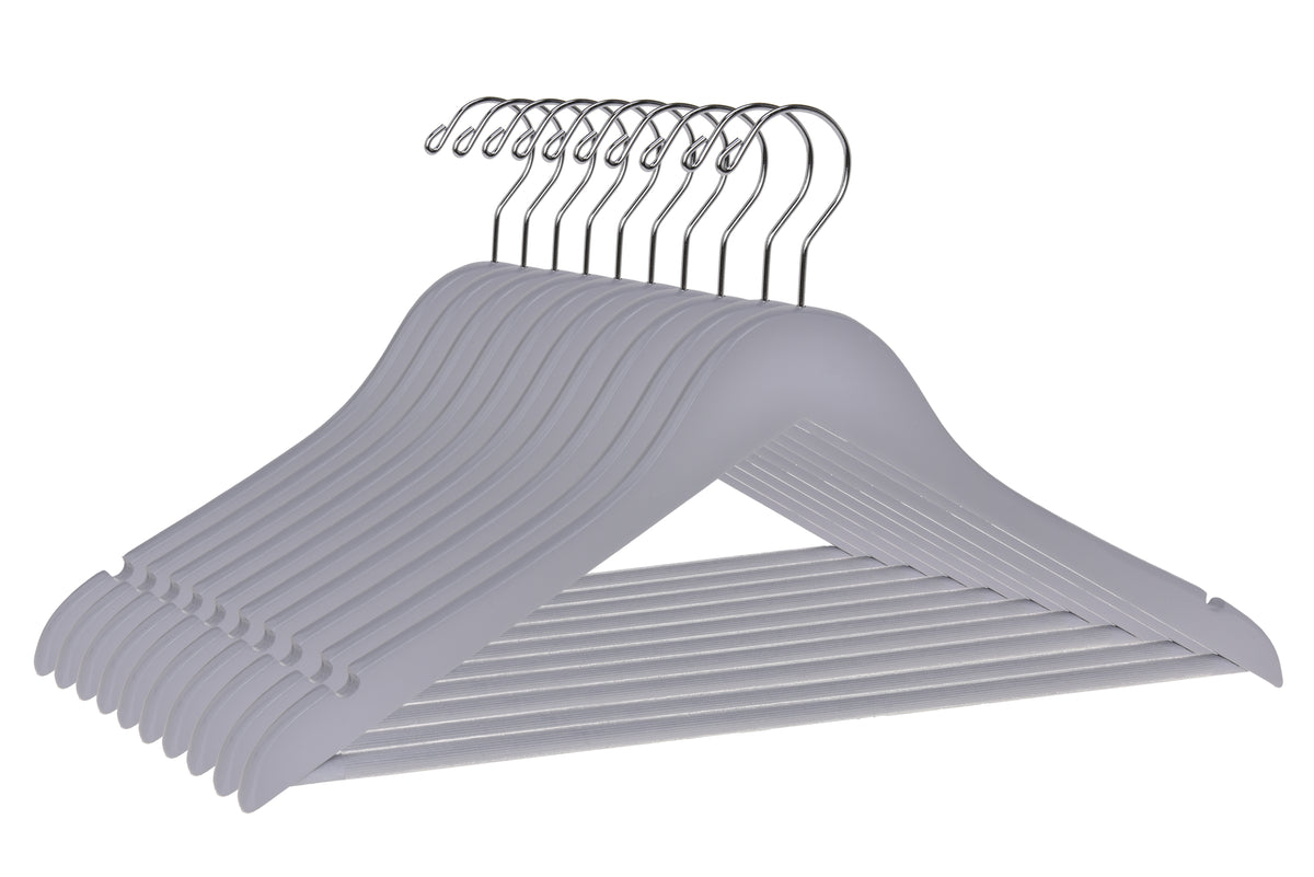 W060-30 – Semi-Curved Wooden Suit Hanger with Non-Slip Bar – 17.5" – Light Gray
