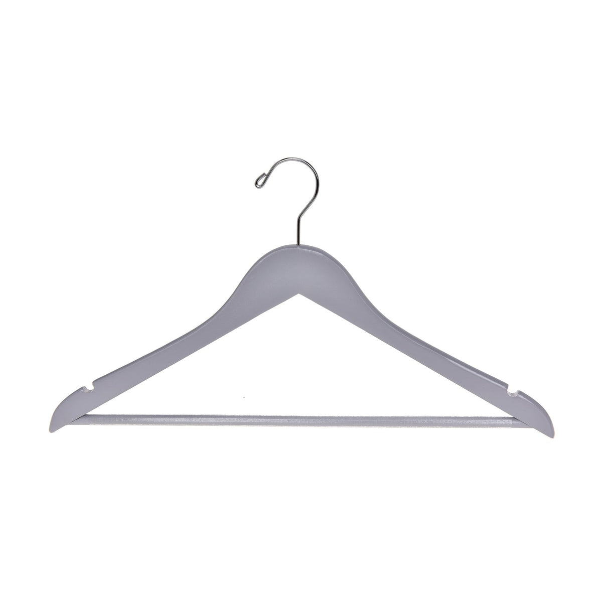 W060 – Semi-Curved Wooden Suit Hanger with Non-Slip Bar – 17.5" – Light Gray