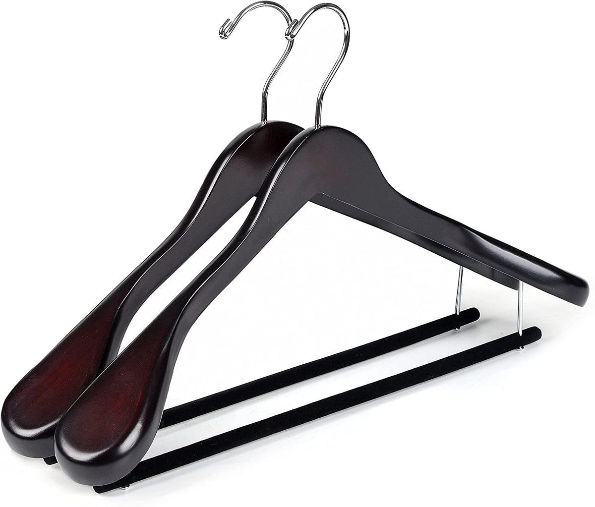 W5801 - Curved Wooden Hanger 17" Velvet bar Mahogany, wide Shoulders