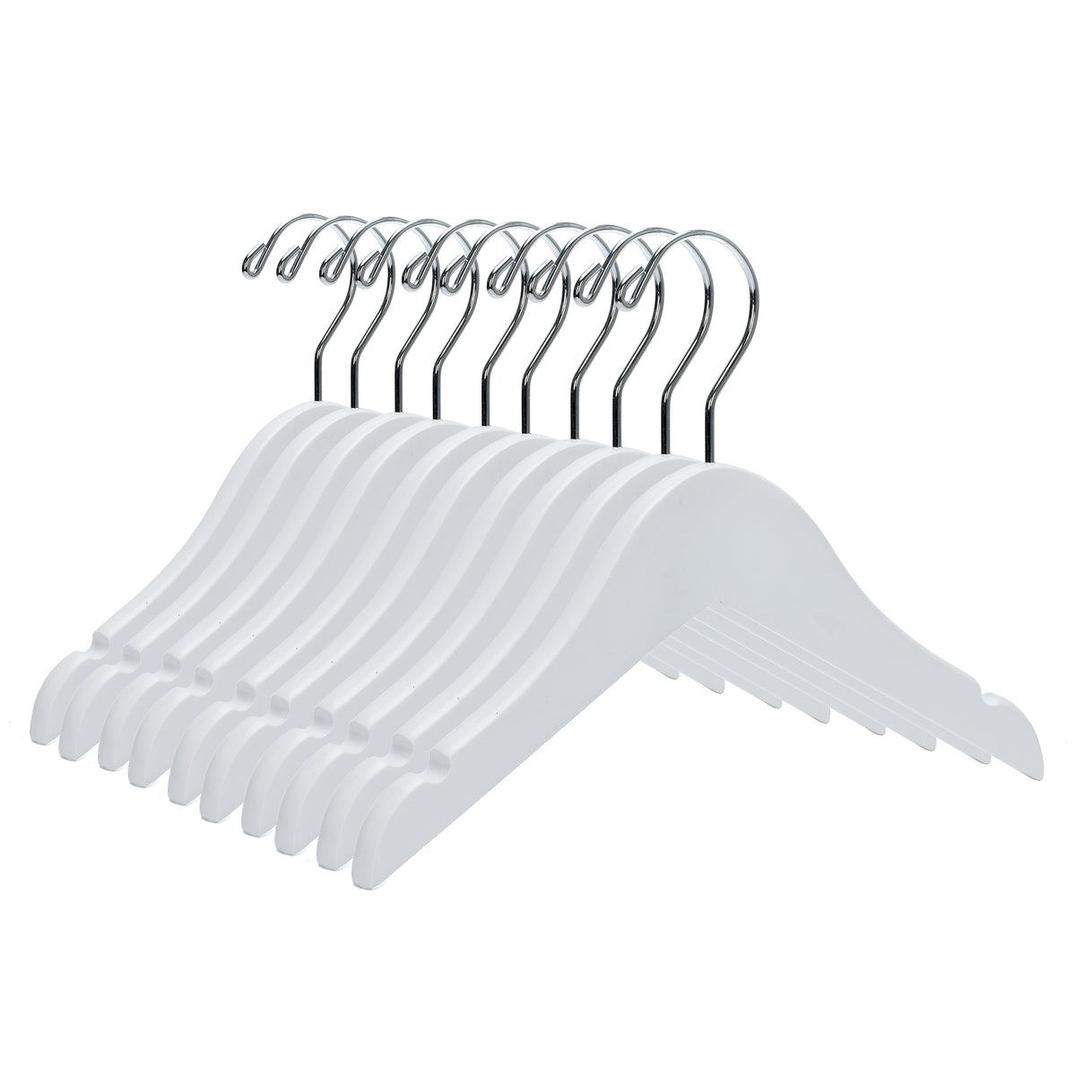 WB41 - Semi Curved Wooden Hanger, 10" White, Junior Kids Size  - 80