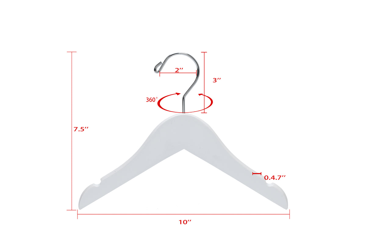 WB41 - Semi Curved Wooden Hanger, 10" White, Junior Kids Size  - 80