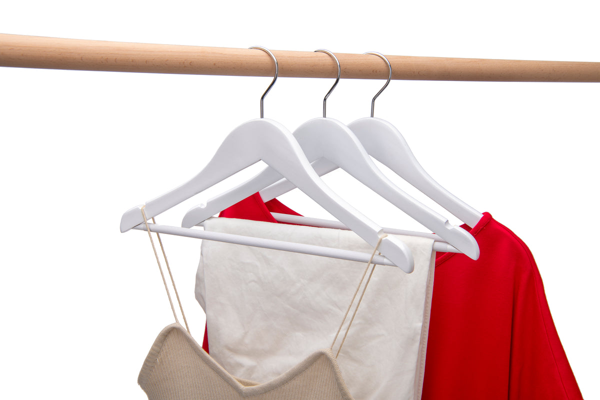 WJ40 - Semi Curved Wooden Hanger, 14" White, Junior Kids Size  - 80 (Retail Packed)