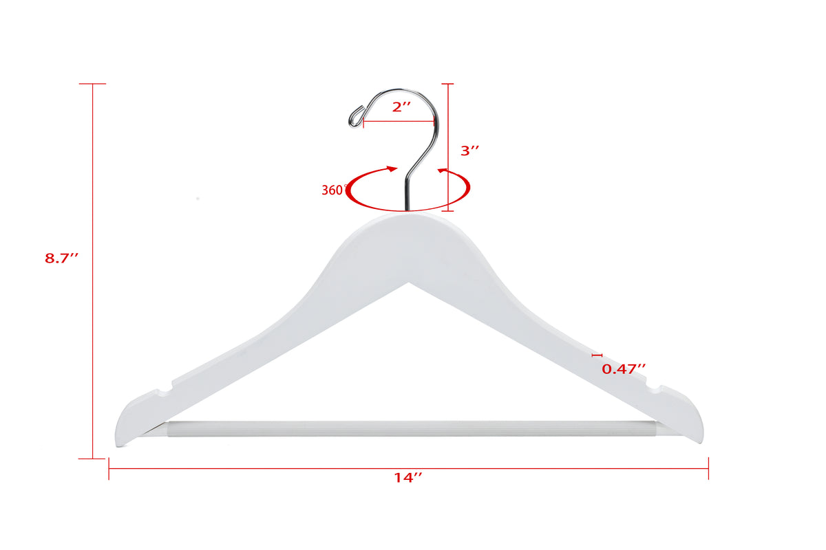 WJ40 - Semi Curved Wooden Hanger, 14" White, Junior Kids Size  - 80 (Retail Packed)