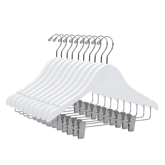 WJ42 - Semi Curved Wooden Skirt Hanger , 14 inch, White - 80 (Retail Packed)