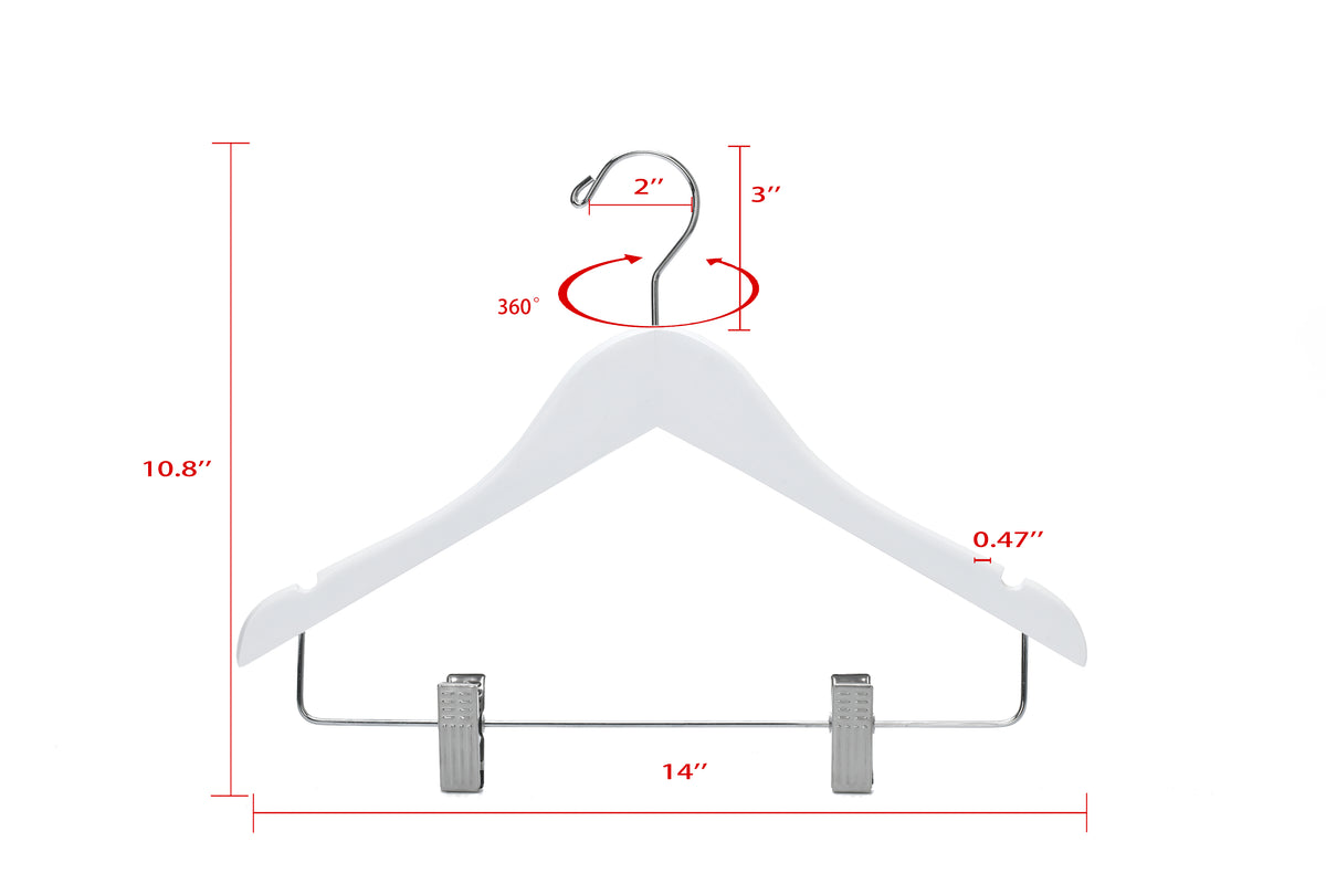 WJ42 - Semi Curved Wooden Skirt Hanger , 14 inch, White - 80 (Retail Packed)
