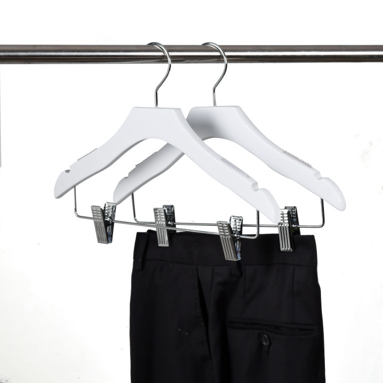 WK13 – Kids Luxury Wooden Skirt Hanger with Clips – 13" – White