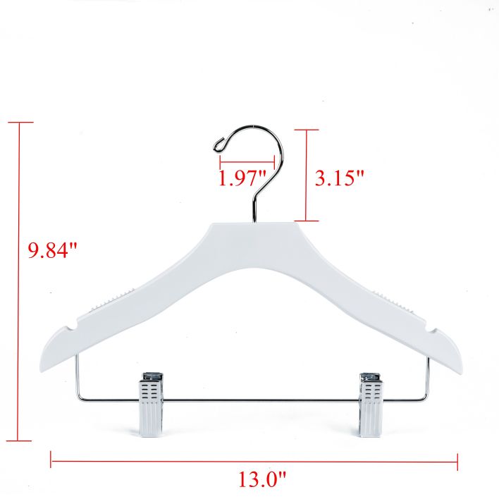 WK13 – Kids Luxury Wooden Skirt Hanger with Clips – 13" – White