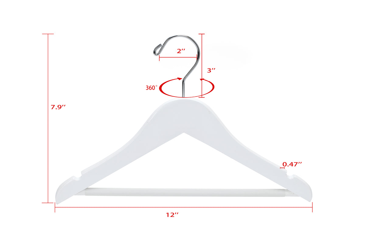WK40 - Semi Curved Wooden Hanger, 12" White, Kids Size  - 80 