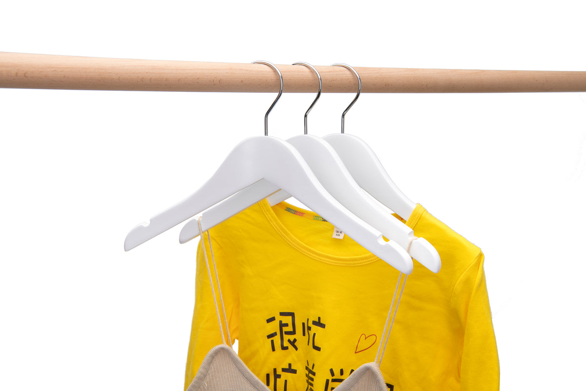 WJ41 - Semi Curved Wooden Hanger, 14" White, Junior Kids Size  - 80 (Retail Packed)