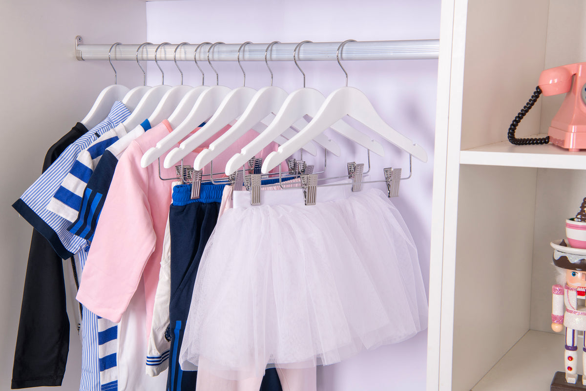 WK42 - 12" Kids Wooden Skirt Hanger, White - 80 (Retail Packed)