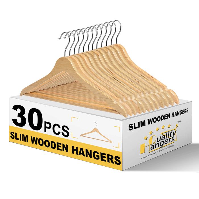 WLM21-NT – Slim Plywood Wooden Suit Hanger with Pant Bar – 17.3" – Natural
