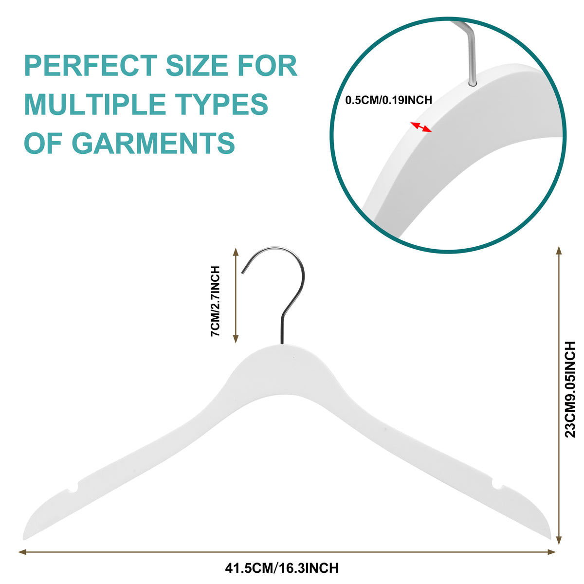 WS71-WT – Ultra-Slim Wooden Coat & Suit Hanger – 16" – White / Chrome Hook