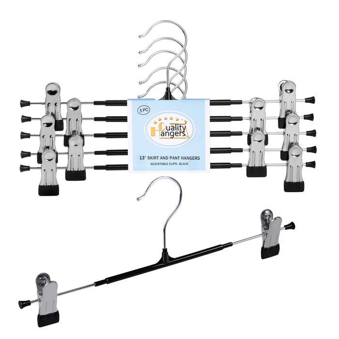 PVC32-BK – Non-Slip PVC-Coated Metal Skirt & Pant Hanger with Clips – 13" – Black
