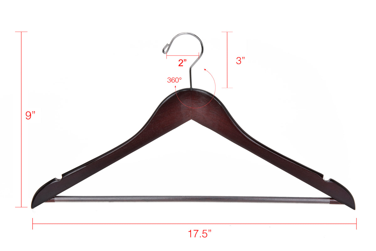 W063 – Straight Wooden Skirt & Pant Hanger with Clips – 14" – Light Gray