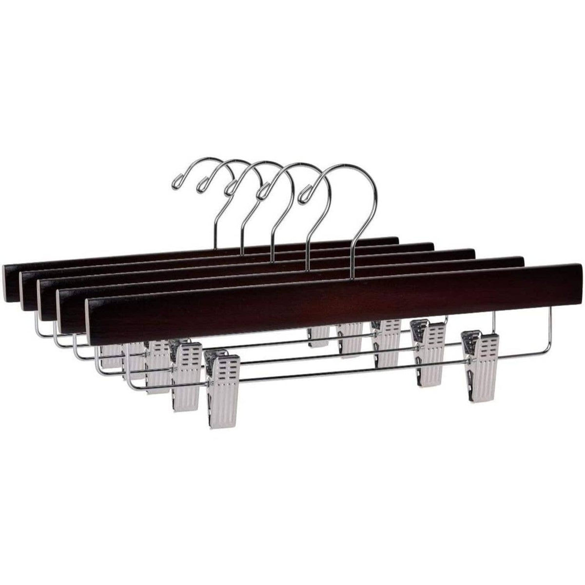 W053 – Straight Wooden Skirt & Pant Hanger with Clips – 14" – Mahogany