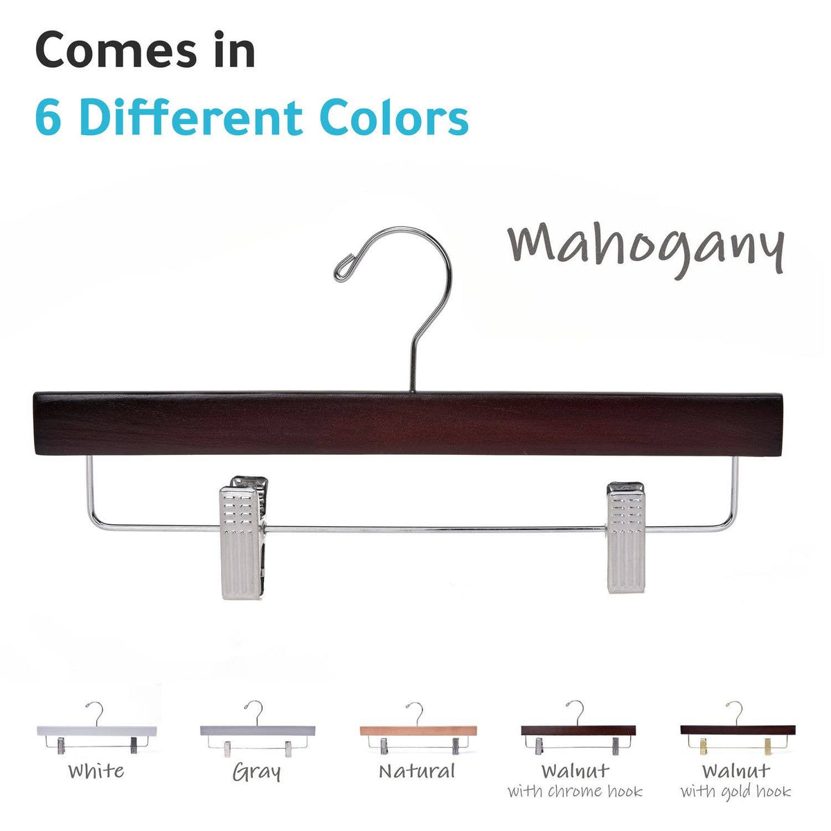W053 – Straight Wooden Skirt & Pant Hanger with Clips – 14" – Mahogany
